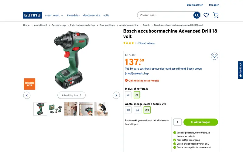 Webshop product pagina