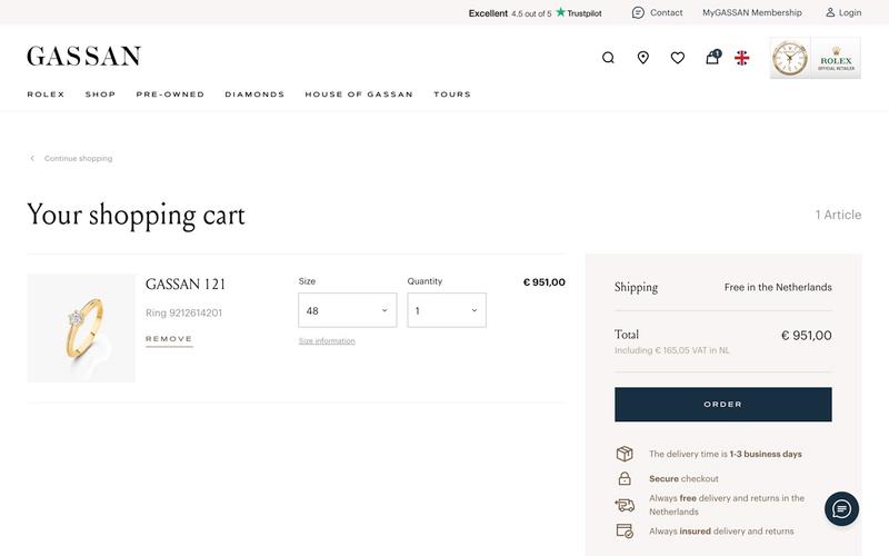 Webshop shopping cart