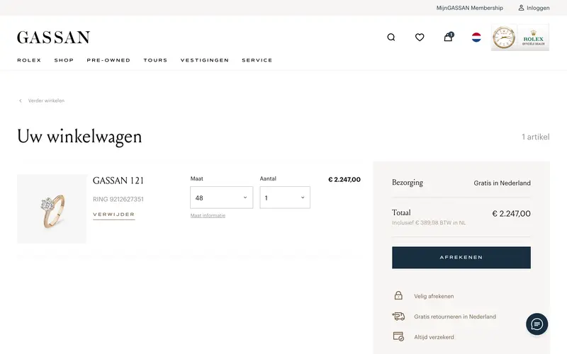 Webshop winkelwagen
